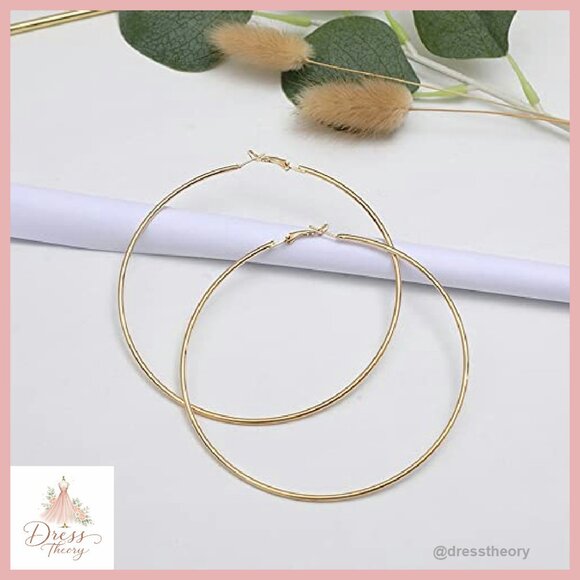 Large 100mm Hoop Earrings Hypoallergenic 14K Gold Plated Statement Jewelry - Picture 3 of 7
